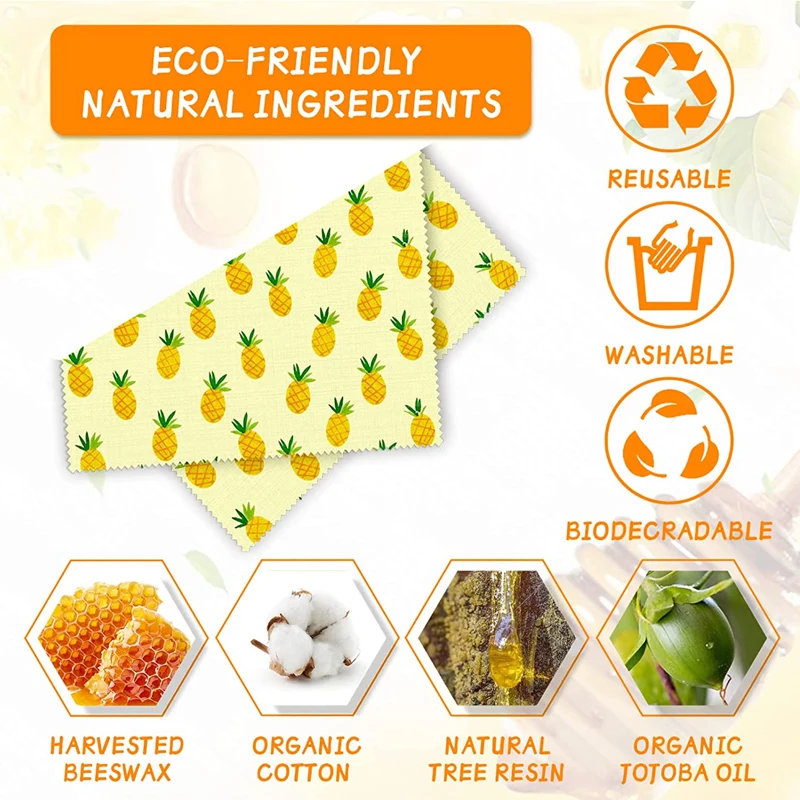 Customized Organic Cotton  Reusable Beeswax Food Wraps Set 3Pcs Assorted Sustainable Beeswax Wrap Washable Wax Wrapping