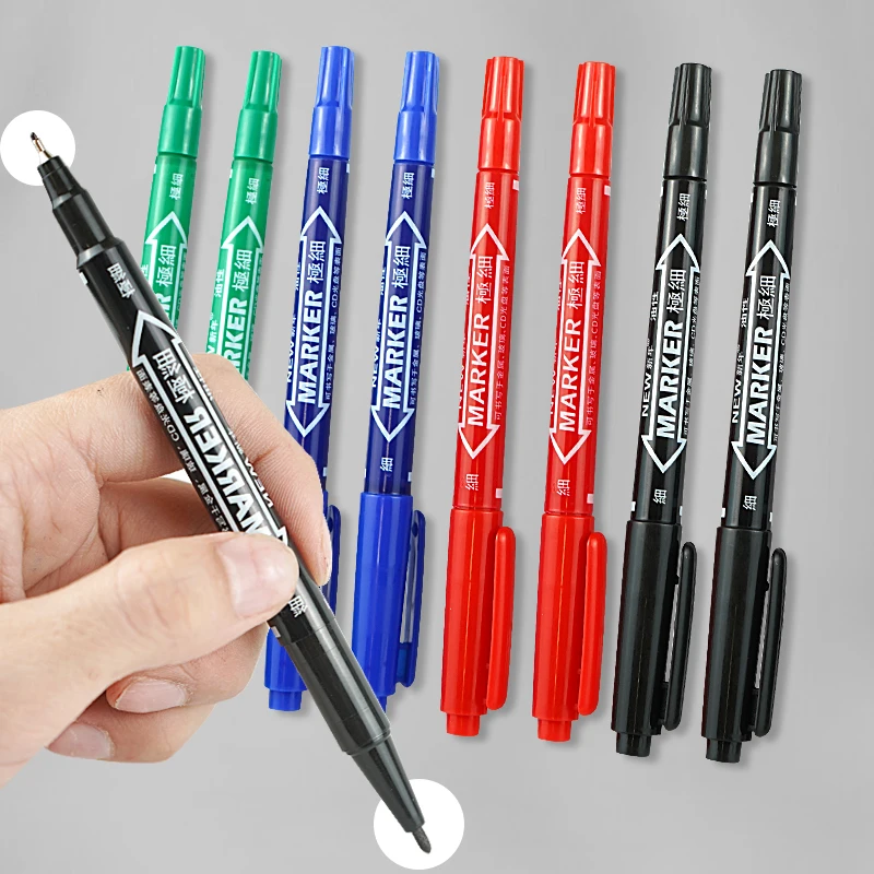 High quality marcadores doble punta long lasting write smooth wholesale bulk double sided permanent marker pen caneta permanente