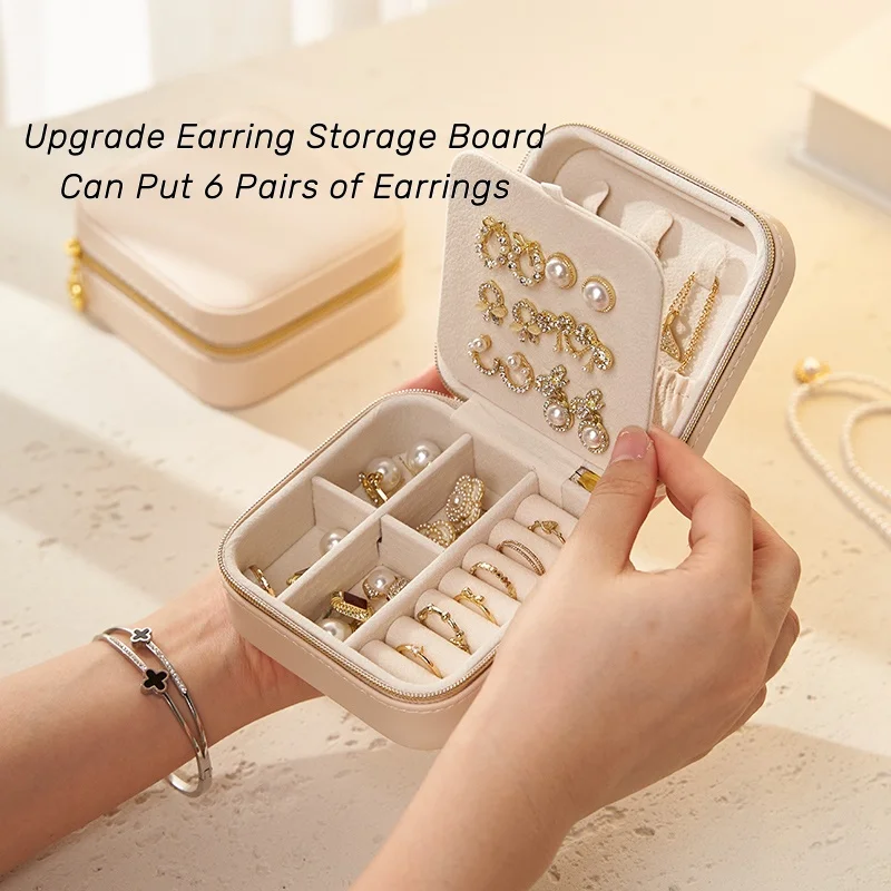 New Arrival Customized Logo Cute Small Travel Portable Pu Leather Velvet Jewelry Organizer Box for Women Girls