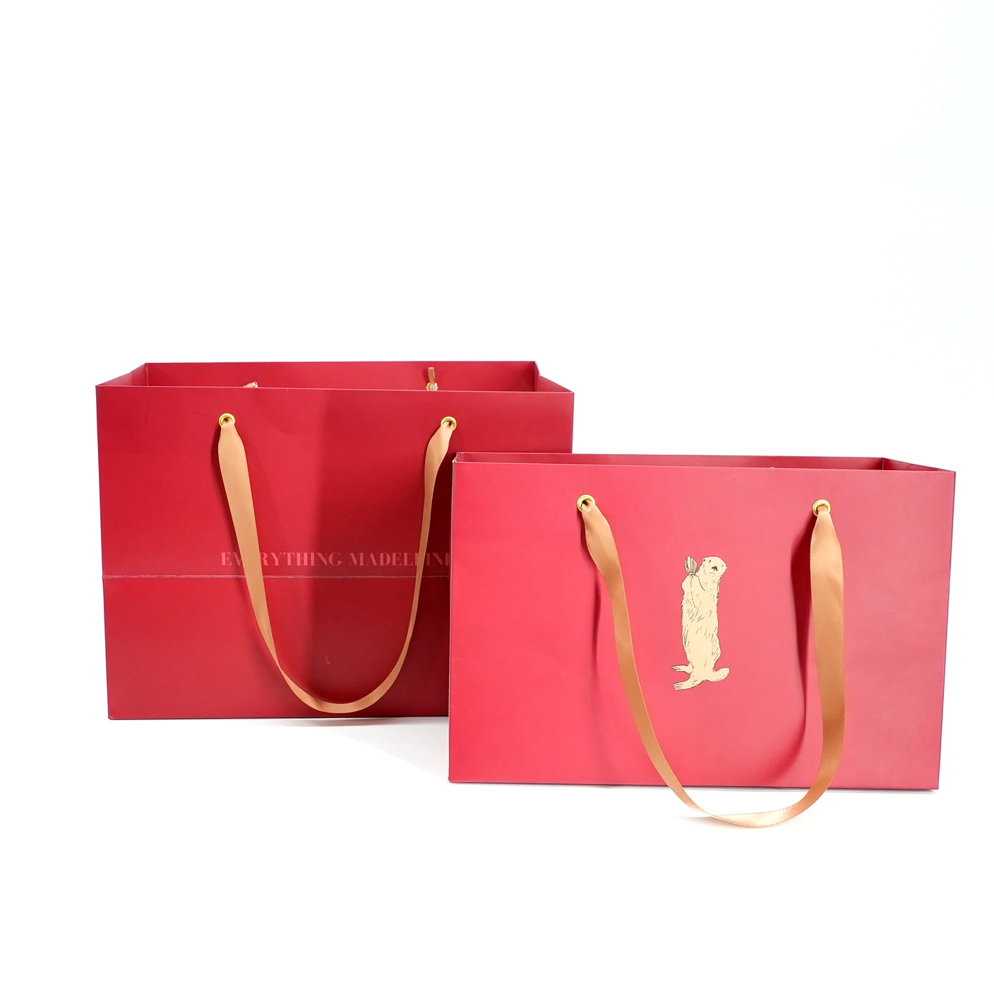 Luxury Brands red color large size Chinese New Year gift packaging cardboard paper bag with ribbon handle