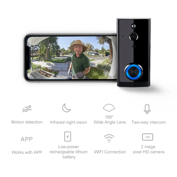 дома безопасности умный дверной звонок HD 1080P кольцо Wi-Fi включен видео беспроводной Wifi