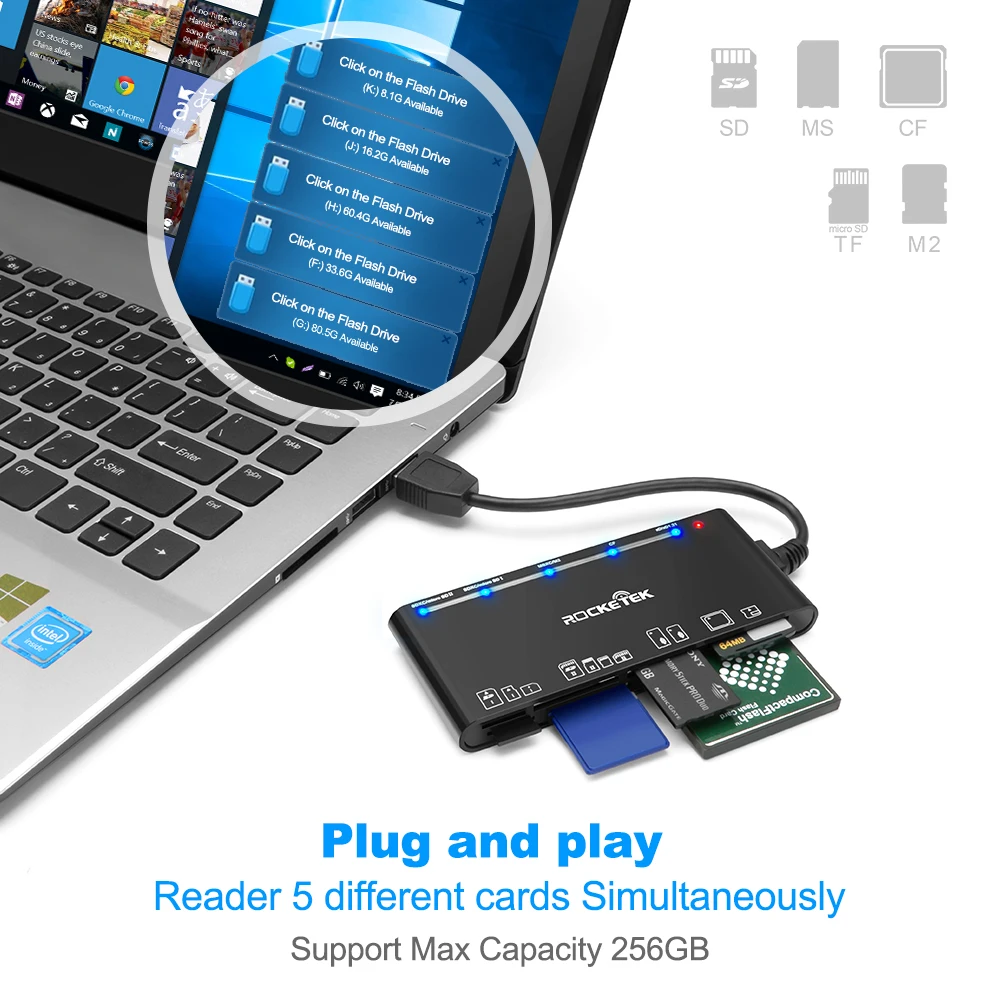 Игровая мышь Rocketek 7 в 1 USB3.0 памяти карт-ридер для CF/MS M2 XD TF считыватели