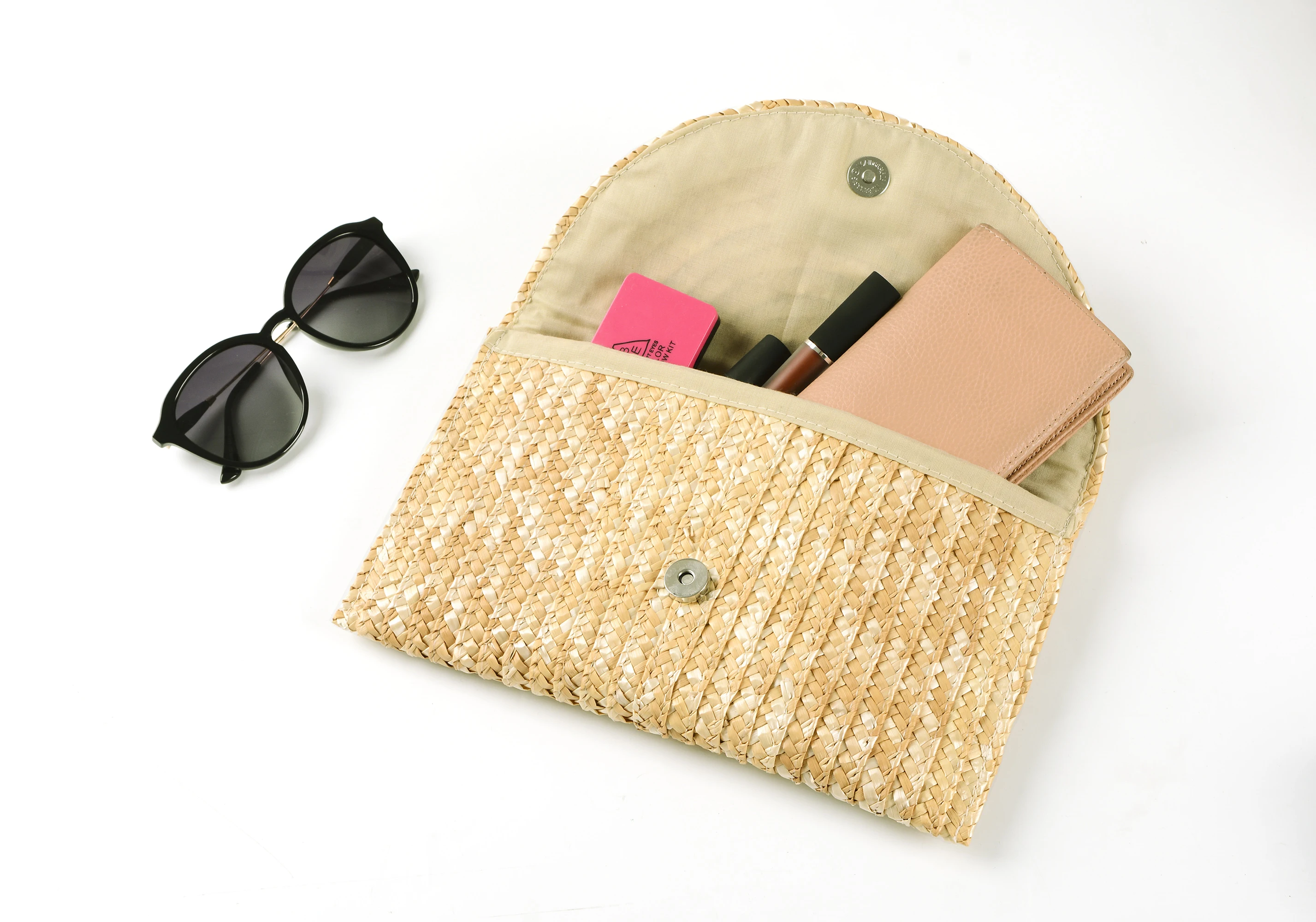 Yellow straw beach bag wheat straw clutch handmade straw pouch