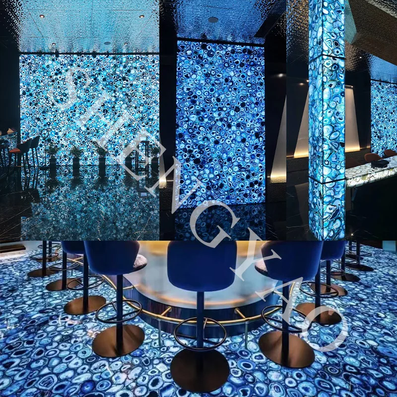 1600*3200mm Large Size Natural Brazilian  Polished Luxury Stone Blue Agate Stone Slabs