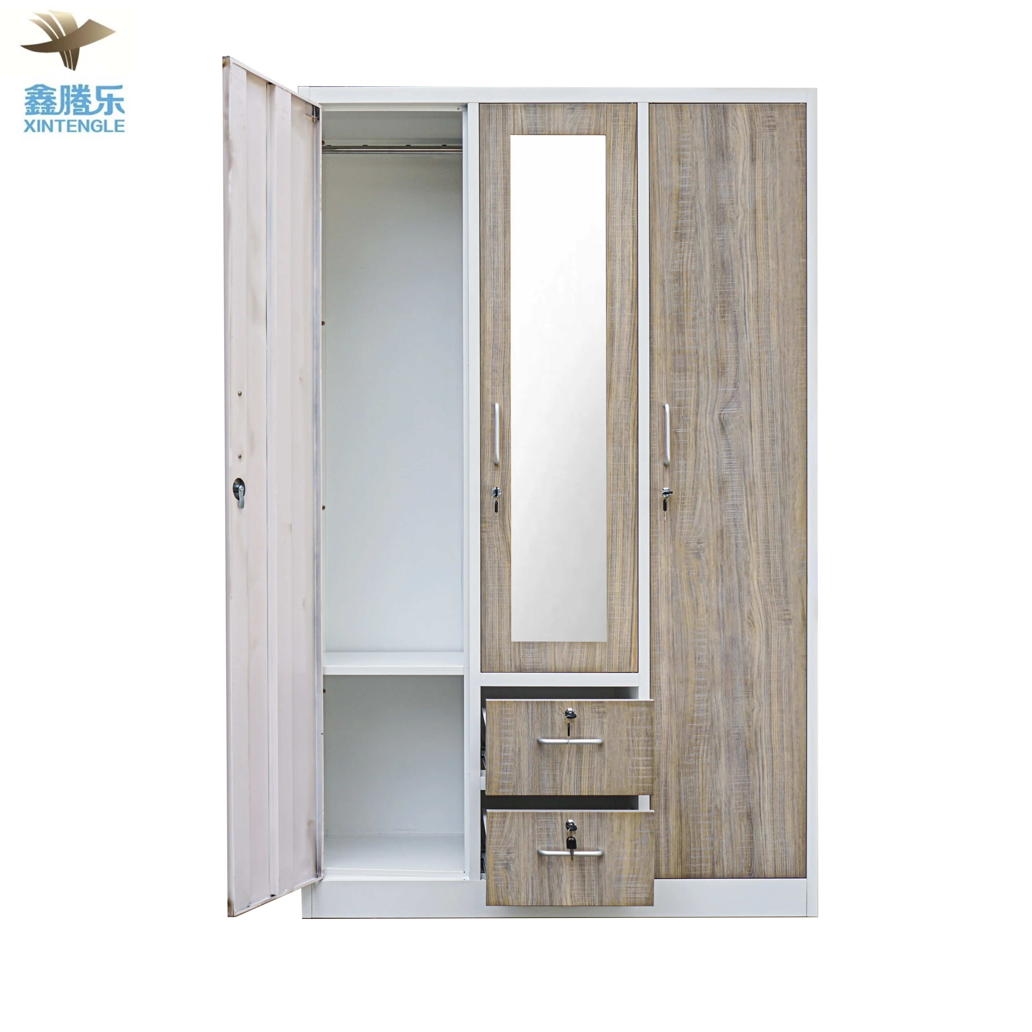Wardrobe Country House Style 3 doors - Multifunctional Door Cabinet with Mirrored Door