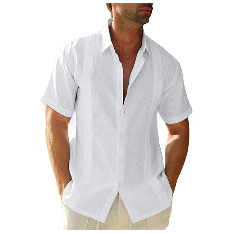 2022 Tradition Style Mens Short Sleeve White Cuban Camp Collar Shirt Linen Cotton Hippie Beach Button Down Shirts