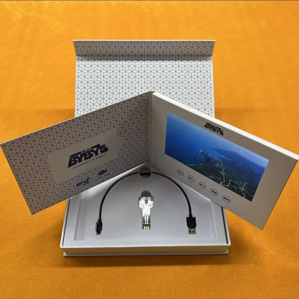 High Quality Linen Wedding Lcd Card With 7 inch IPS Lcd Screen 4GB Hardcover Digital Video Book For Invitation Thank you Gift