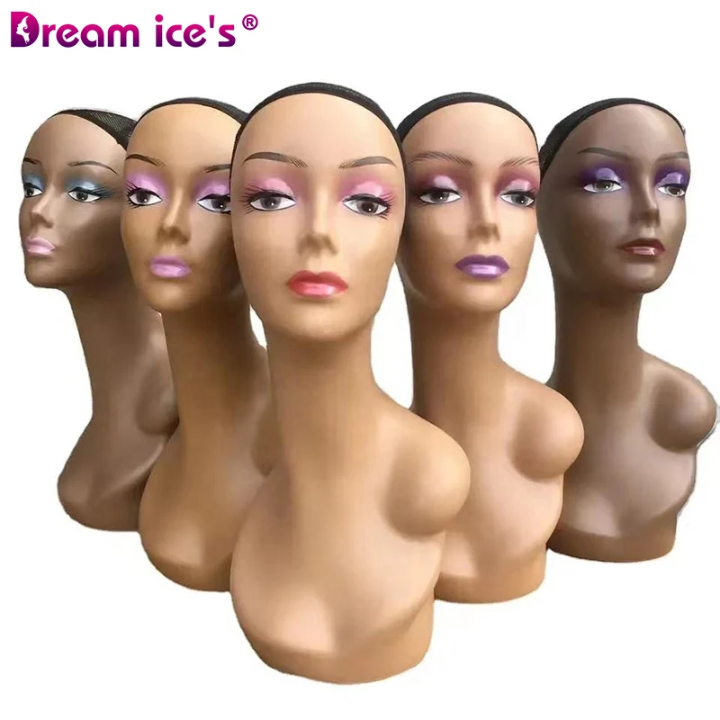 Wholesale Custom Logo Makeup African American Pvc Realistic Female Wig Display Mannequins Head With Shoulders Bust For Wigs
