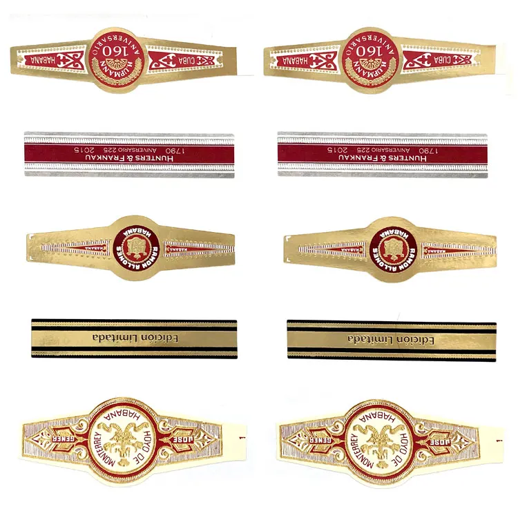 Customizable Gold Foil Printed Embossing Cigar Sticker Labels Die-Cut Vinyl Band Labels with Excellent Adhesion