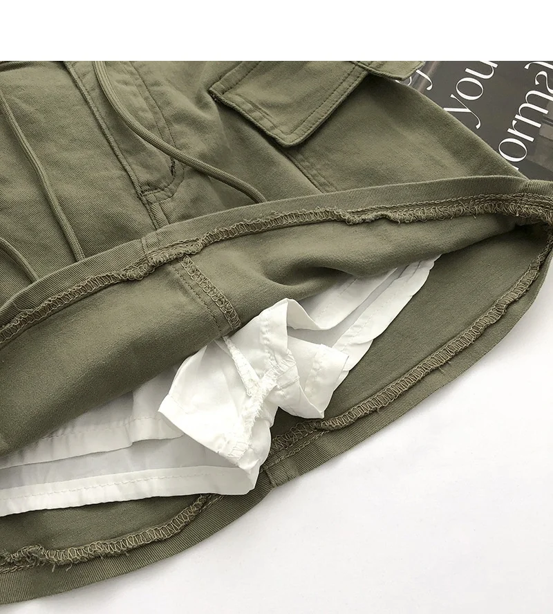 Black Army Green Khaki A-line Skinny Fit Sexy Skirt Women High Waist Cargo Skirts With Drawstring Pockets