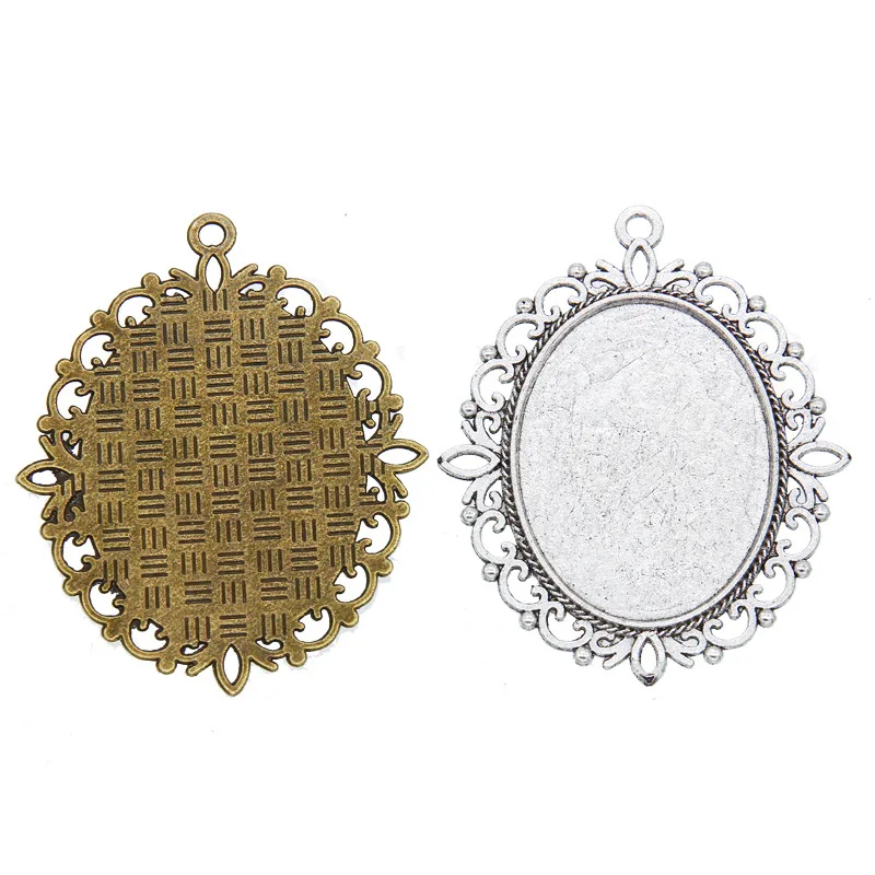 Antique Gold Oval Pendant Cabochon Setting Blanks Match 40x30mm Glass Cover DT055