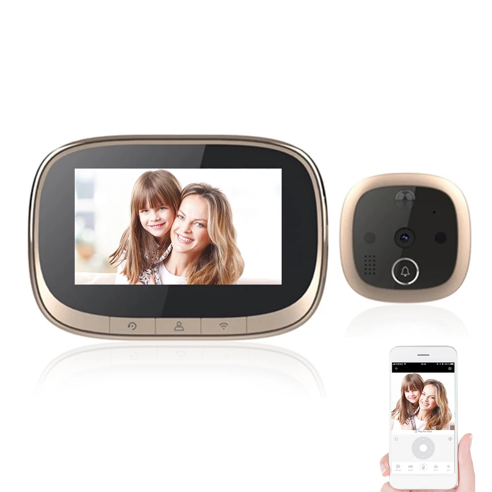 720P Video Doorbell 4.3 inch LCD Digital Camera Doorbell Home Security Night Vision Peephole Door Viewer
