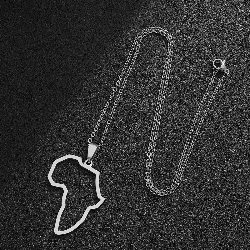 In Stock Hypoallergenic Women Large 18k Gold Plated Country Africa Map Pendant 2-Piece Set