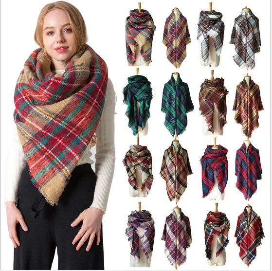 The latest design scarf fashion winter warmth big plaid cashmere scarf women