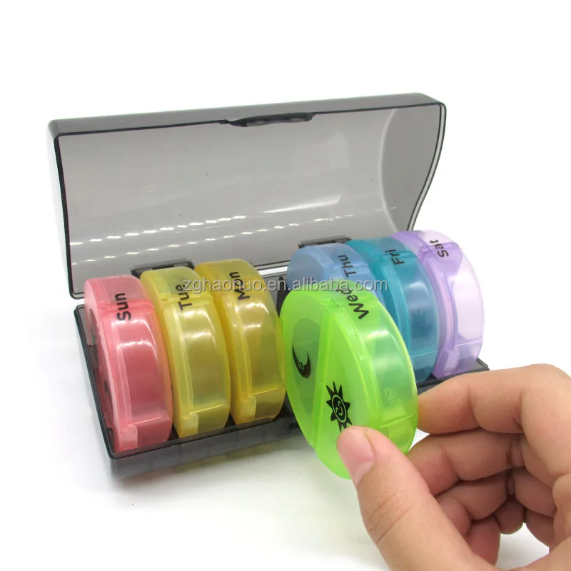 14-gird weekly Round Medicine Organizer 7 Day Container For Vitamin Fish Oils travel pill box cute mini pill storage case