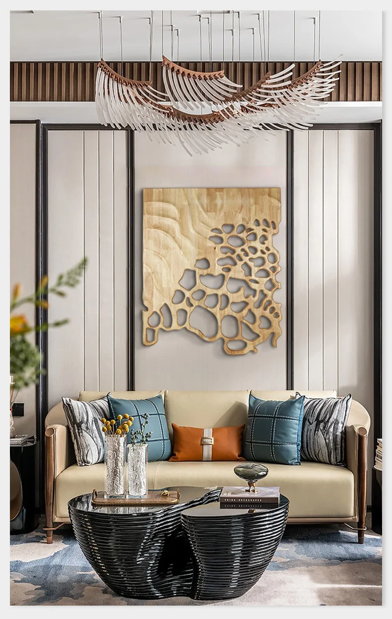Handcraft Tea Room 3D Hollow Wood Carving Wall Art Office Decoration