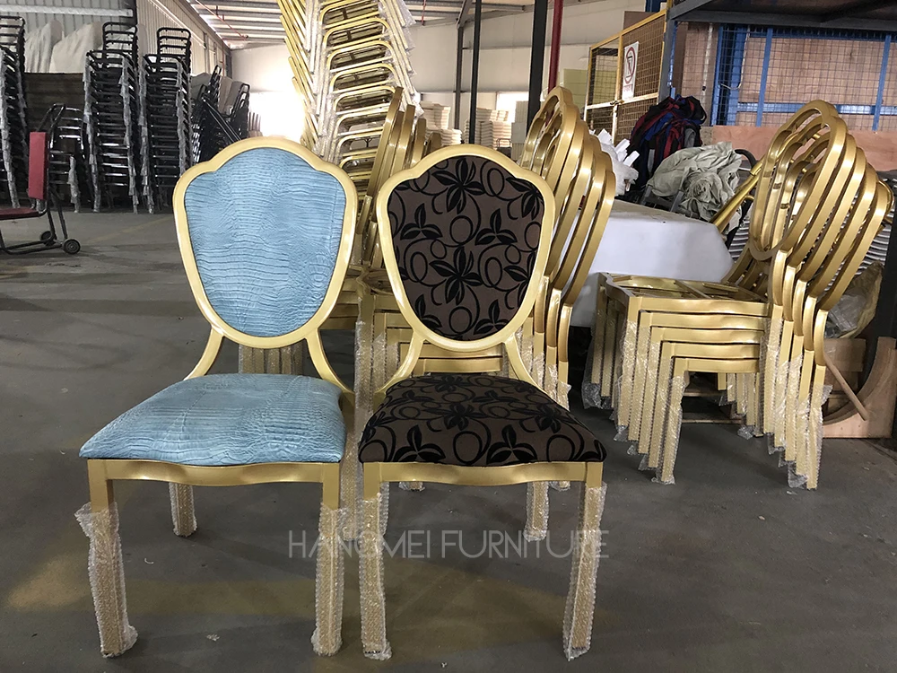 Hotel Furniture Customized Gold Metal Soft Padded Used Dining Restaurant Wedding Banquet Hall Chairs
