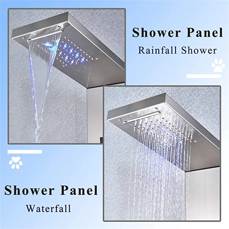 Shower Room Wall-mounted Multi-function Spa Stainless Steel Shower Board With Led Thermostatic Screen