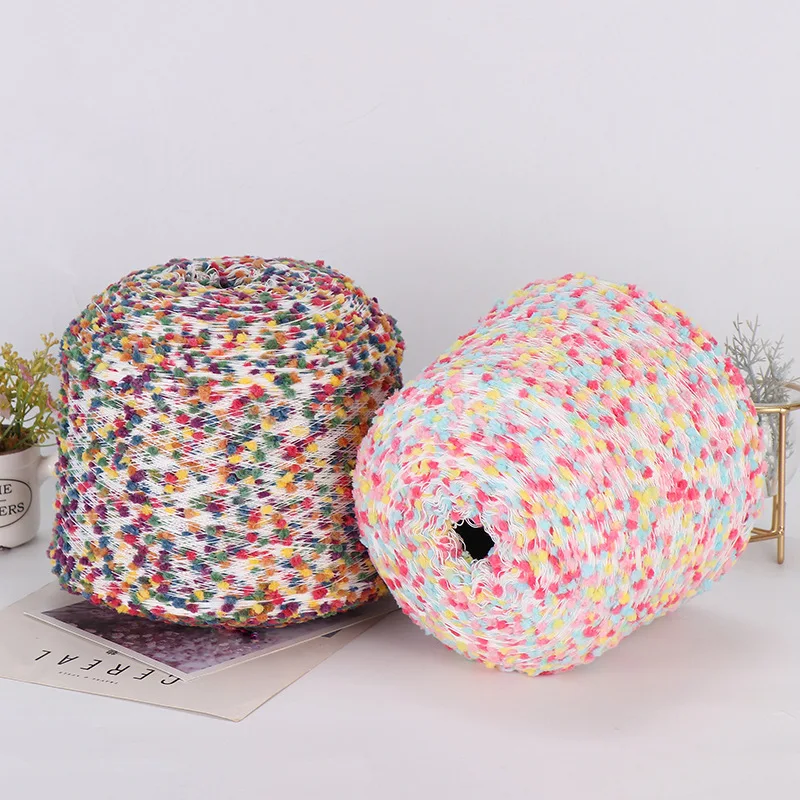 Pretty Colorful Soft Polyester Nylon Blended Pompom Fancy Yarn for Crochet and Hand Knitting
