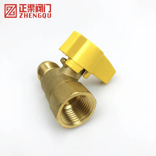 yellow handle small Valve  Hose Barb Brass Water Oil Air Gas Fuel
