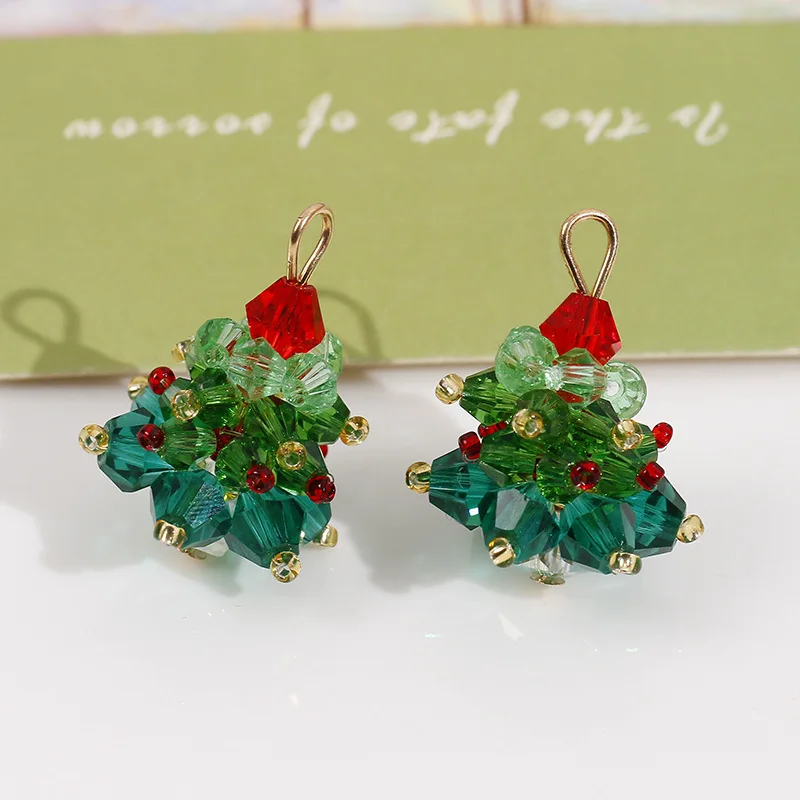 Christmas series glass beaded braided color contrast holiday Christmas tree earrings pendant DIY charm beads