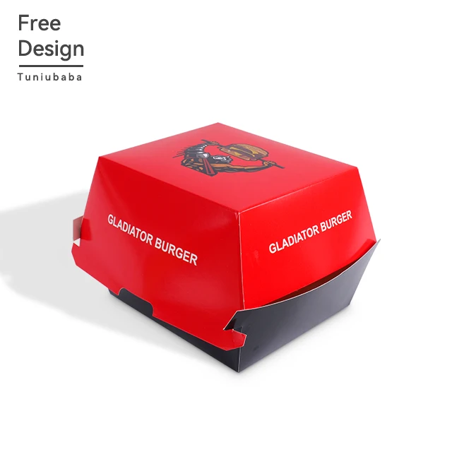 Custom Logo Wholesale Colorful Crazy French Fries Fast Food Grade Takeaway Hamburger Burger Box Packaging