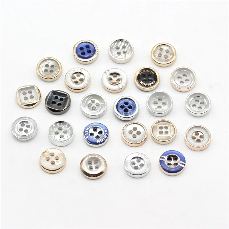 Manufacturer Custom Gold Silver Rim Resin Button Customized 4-Holes Letter Laser Engraved Logo Plastic Resin Button