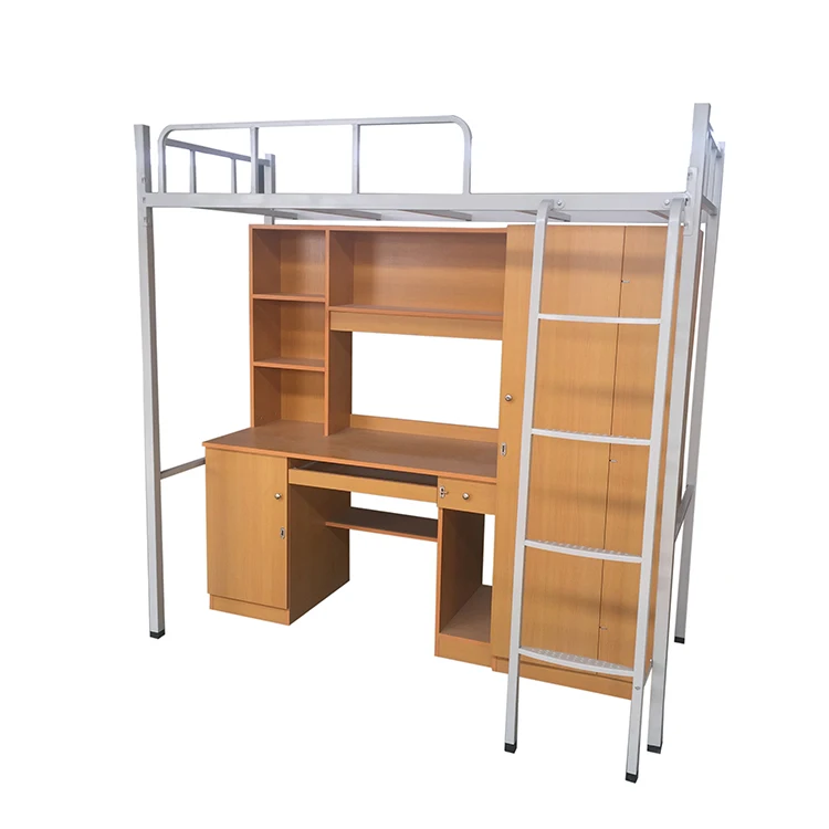 Furnitopper Home School Apartment  Dormitory Metal Steel Bunk Bed With Desk Drawers Study Table