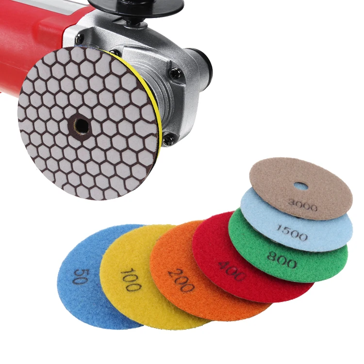 7Pcs Set of 4 Inch Dry Use Diamond Flexible Buffing & Polishing Pads for Granite Concrete Travertine Marble Polishing