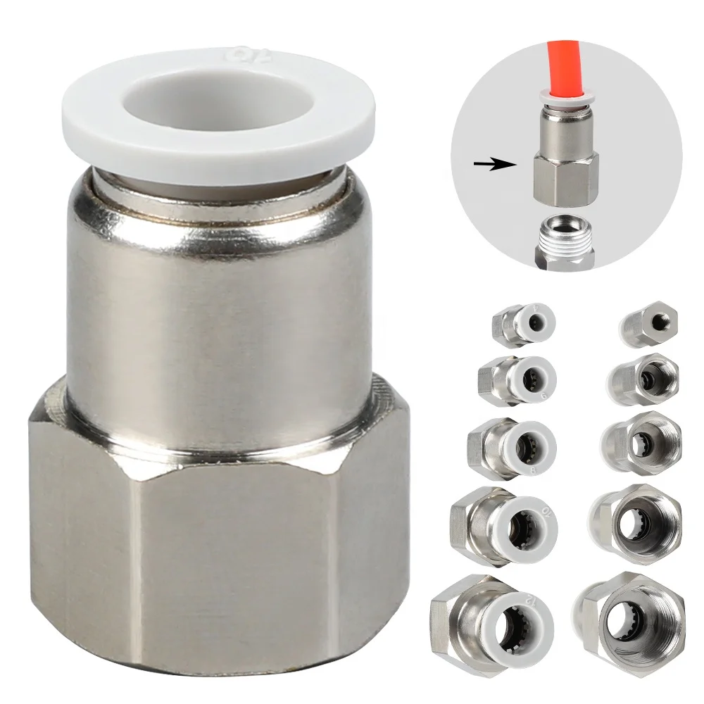PCF 4 10 4mm 6mm 8mm 10mm to 1/8 1/4 3/8 1/2 BSP R Female Thread Brass Push in Fit Pneumatic Fitting For Air Hose Tube Connector