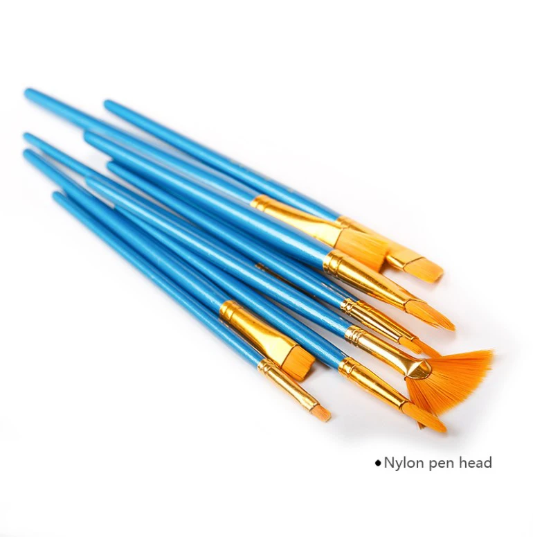 10pcs oil painting gouache watercolor acrylic hook thread nylon hair long rod brush set
