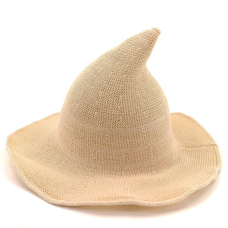 SH-1007 Women Wide Brim Foldable Pointed Women Halloween Witch Hat Wool Knitted Cap for Party Masquerade Cosplay Costume