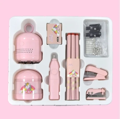 New Kit Earser Sharpener Stapler Deaktop Cleaner Stationery Set for Kids Gift Children Student School Supplies