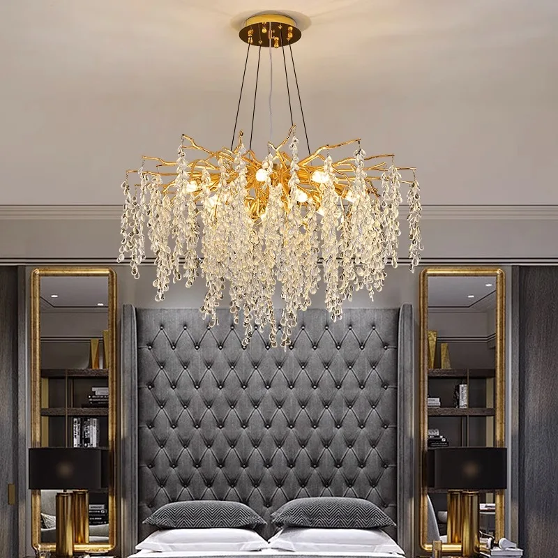 French light luxury chandelier dining room living room bedroom villa model room aluminum water drop chandelier