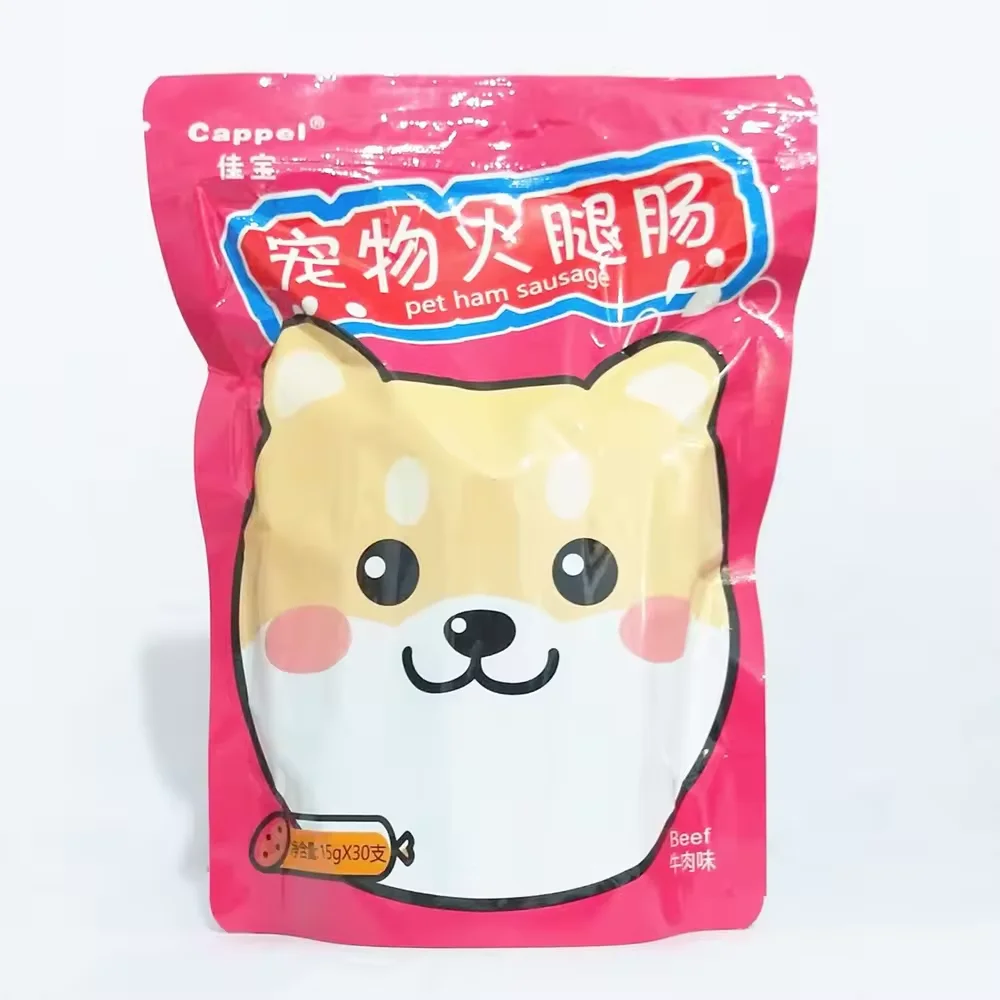 2024  Best Sellers High Quality Wholesome Pet Treats Beef Tasted Chicken Ham Sausage Snacks Protein Filled Cat Food Salt