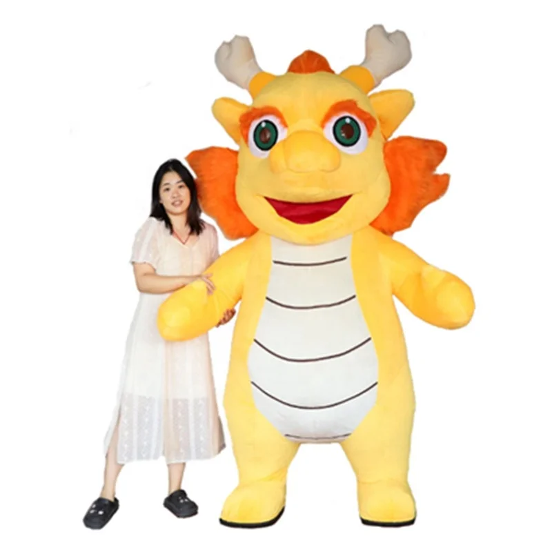 2m/2.6m Inflatable Furry Dragon Mascot Adult Costume Blow Up Walking Mascot Suit for New Year Entertainments