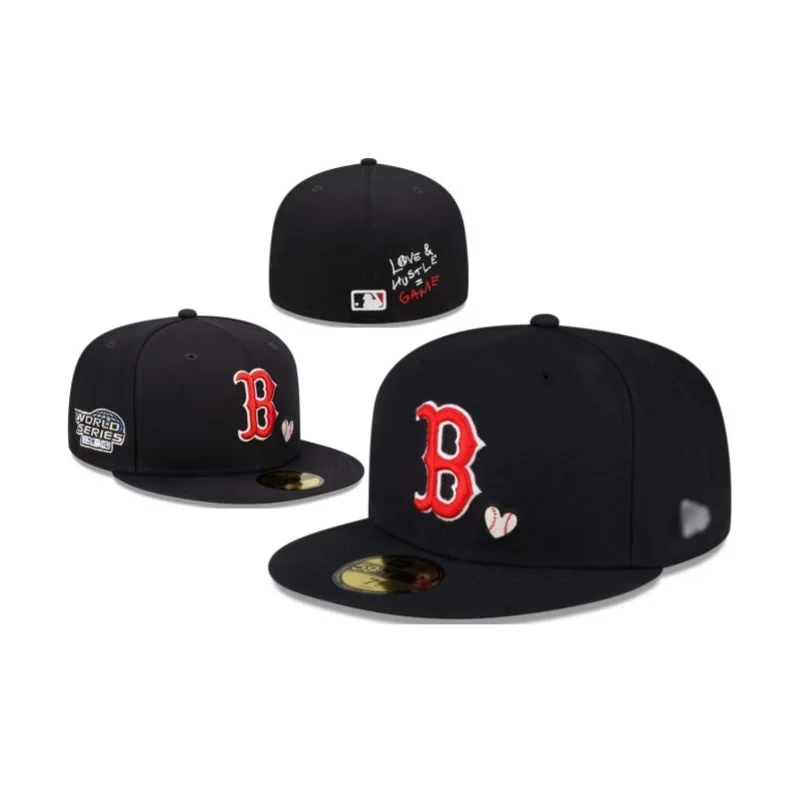 In stock New original Men Black Vintage 3D Embroidery Side Patch Fitted Cap Flat Brim American Fitted Baseball Cap