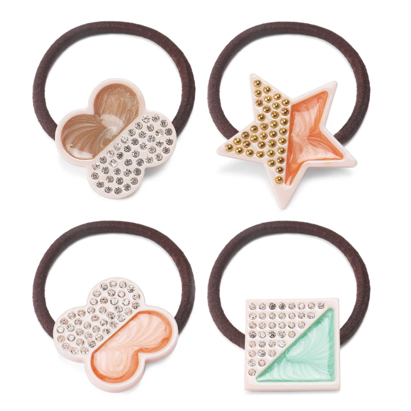 Custom Acetate Kids Hair Bands Cute Star Shape Flower Shape Elastic Hair Bands Rhinestone Steel Hair Ties