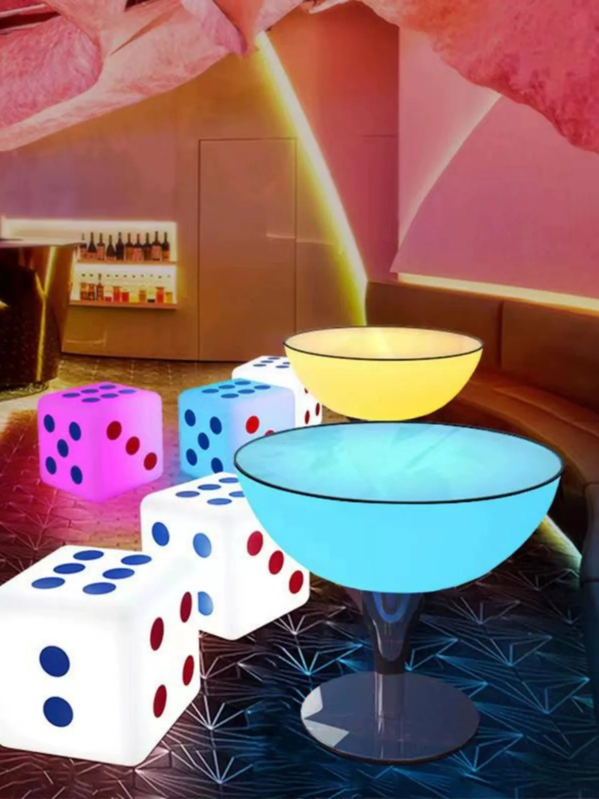 Casino Decorative LED dice chairs with 16 color change Bar furniture waterproof bar chair for nightclub lounge chair