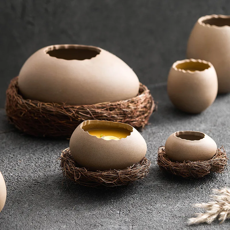 Egg Shaped Ceramic Sweet Dessert Soup Yogurt Bowl Snacks Pudding Jar Egg Stew Baking Bowl With Nest Buffet Restaurant Dinnerware