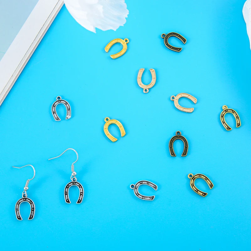 100pcs/bag 5 Color Horseshoe Charms Alloy Metal Animal Pendants for DIY Handmade Jewelry Accessories Making 11*15.5mm D9343