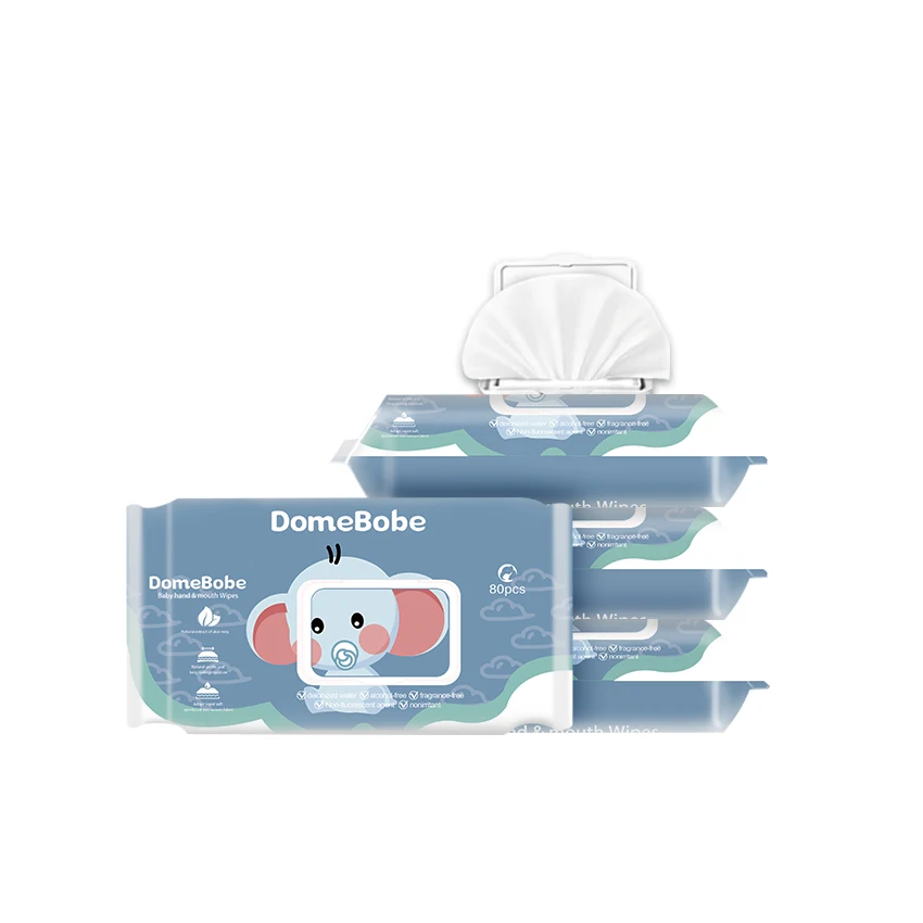 Domebobe Natural Unscented Infant Wet Wipes 80PCS RO Pure Water Thickened Baby Wipes for Hand & Mouth Use