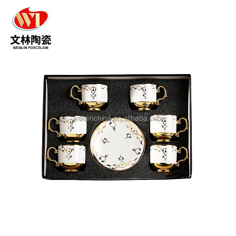 Turkish style new designs Golden Coffee Mugs Cup Saucer Tea Set Style Gift High Quality new bone china for drinking ware