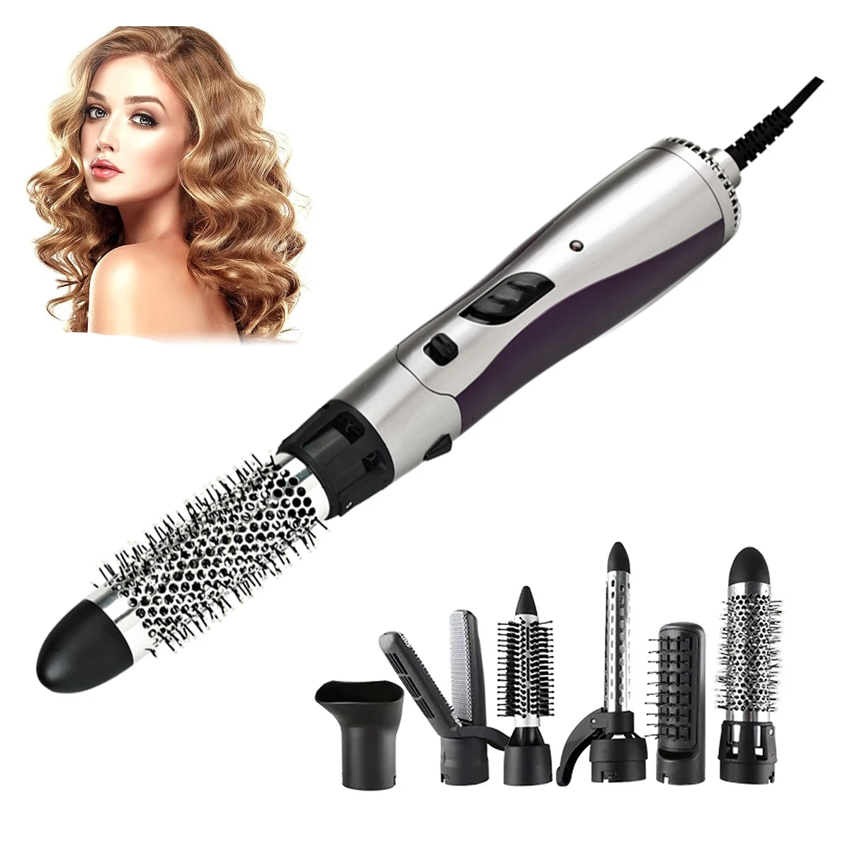 OEM ODM Magic Hair wrap Styler 6 In 1 Hair Dryer one setp Hot Air comb Professional Hair Straightener Curling Styling Tools Set