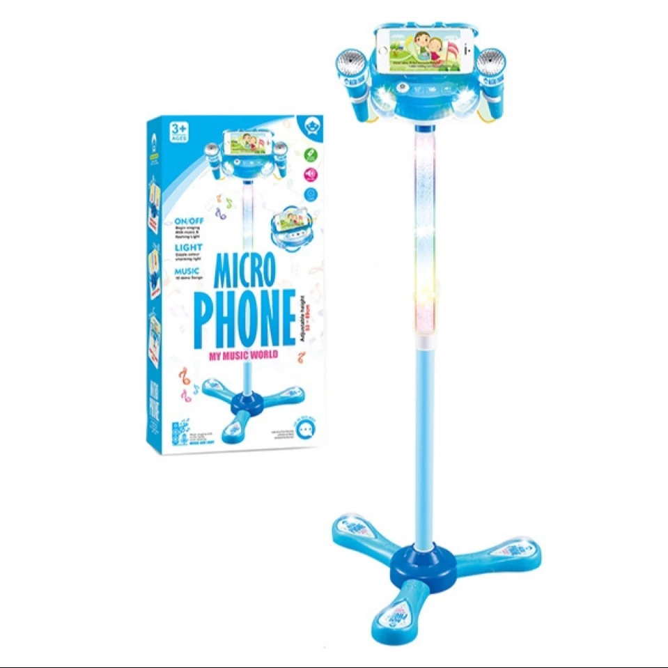 Karaoke Singing Toy Light Music MP3 Function Plastic Instruments Musical Toy Microphone Stand for Kids