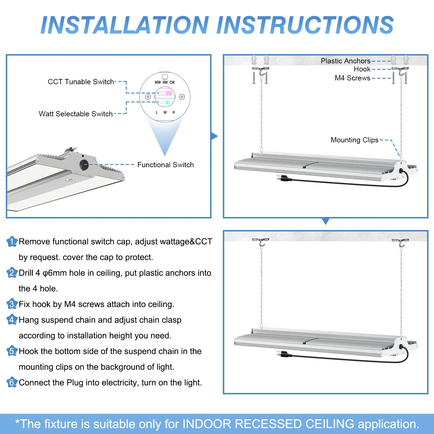 3CCT 3Power Adjustable Shop light 100w 150w 200w 300w 400w LED LINEAR HIGH BAY Light