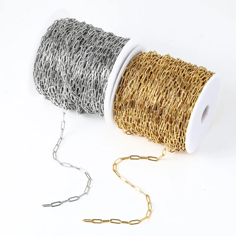 Плоская и круглая позолоченная цепочка из нержавеющей стали 316L, 18 К, PVD, цепочка для браслета, ожерелья, цепочки для изготовления ювелирных изделий, позолоченная цепочка оптом