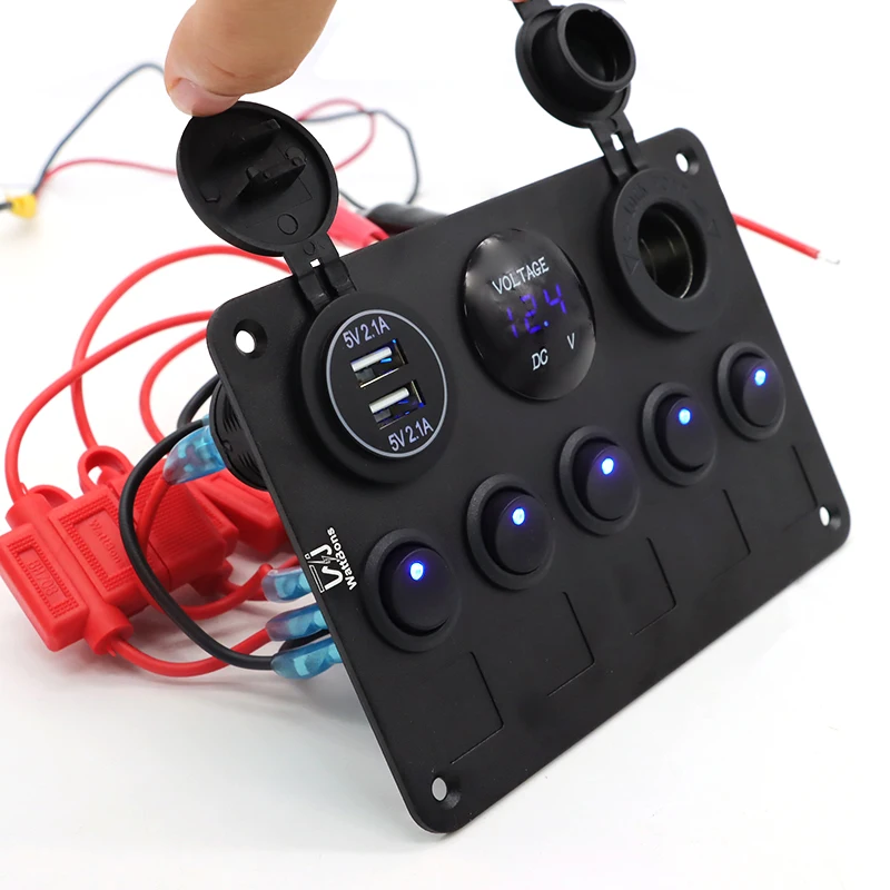 Manufacturer DC 12V Led On Off Voltmeter 5 Gang Rocker Switch Panel Caravan Automotive Marine Car Fast Charging Charger