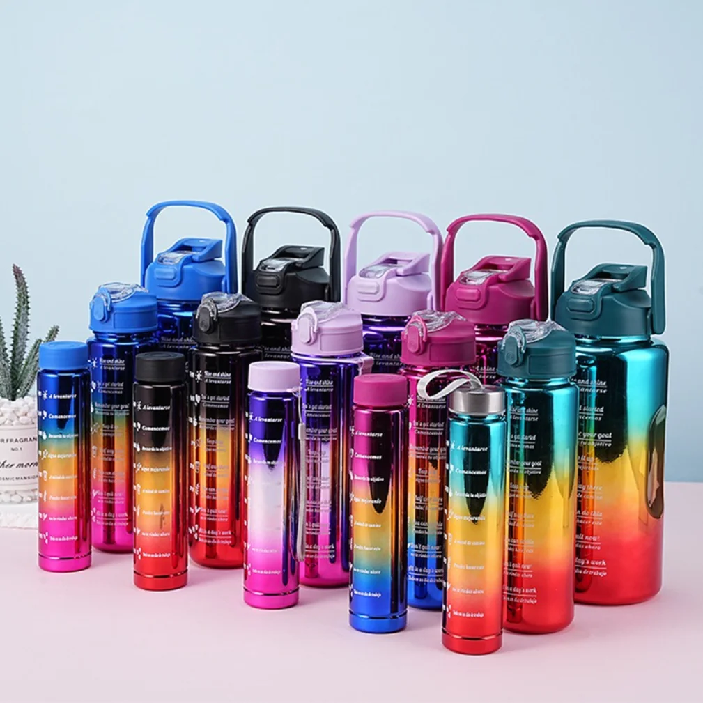 Trending Products 3 In 1 Large Capacity Electroplating Single-Layer Cup Plastic Water Bottle With Straw 24 Oz