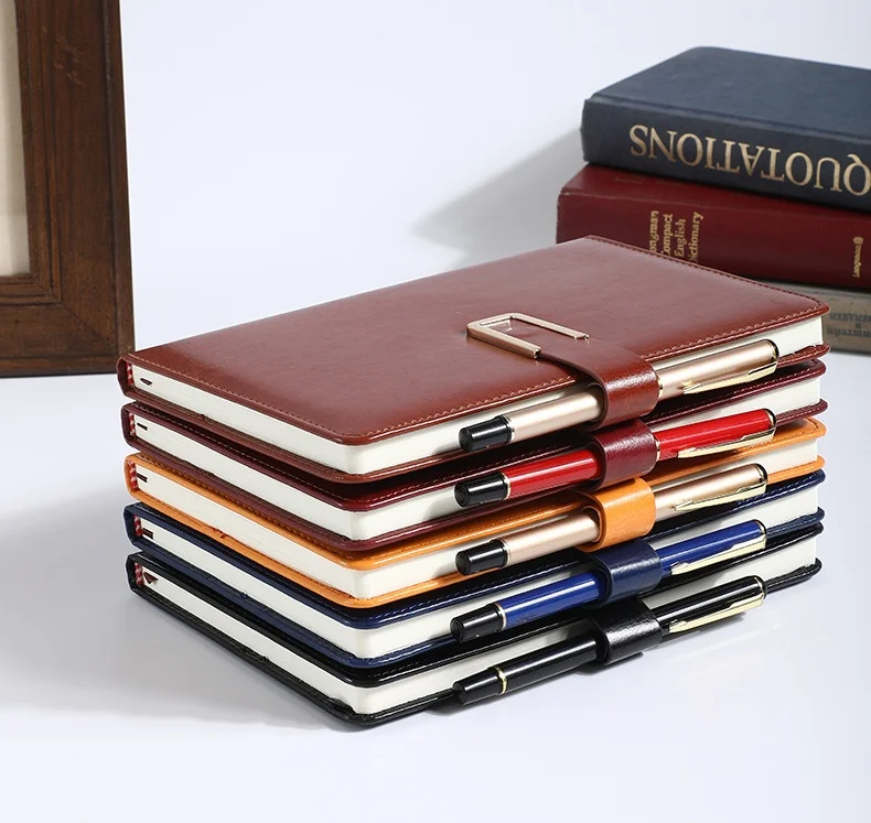 A5 Journal Agendas Notebook with Pen 2024 Custom Logo Pu Leather Gift Paper Material Notepad Spiral Notebook Leather Portfolio